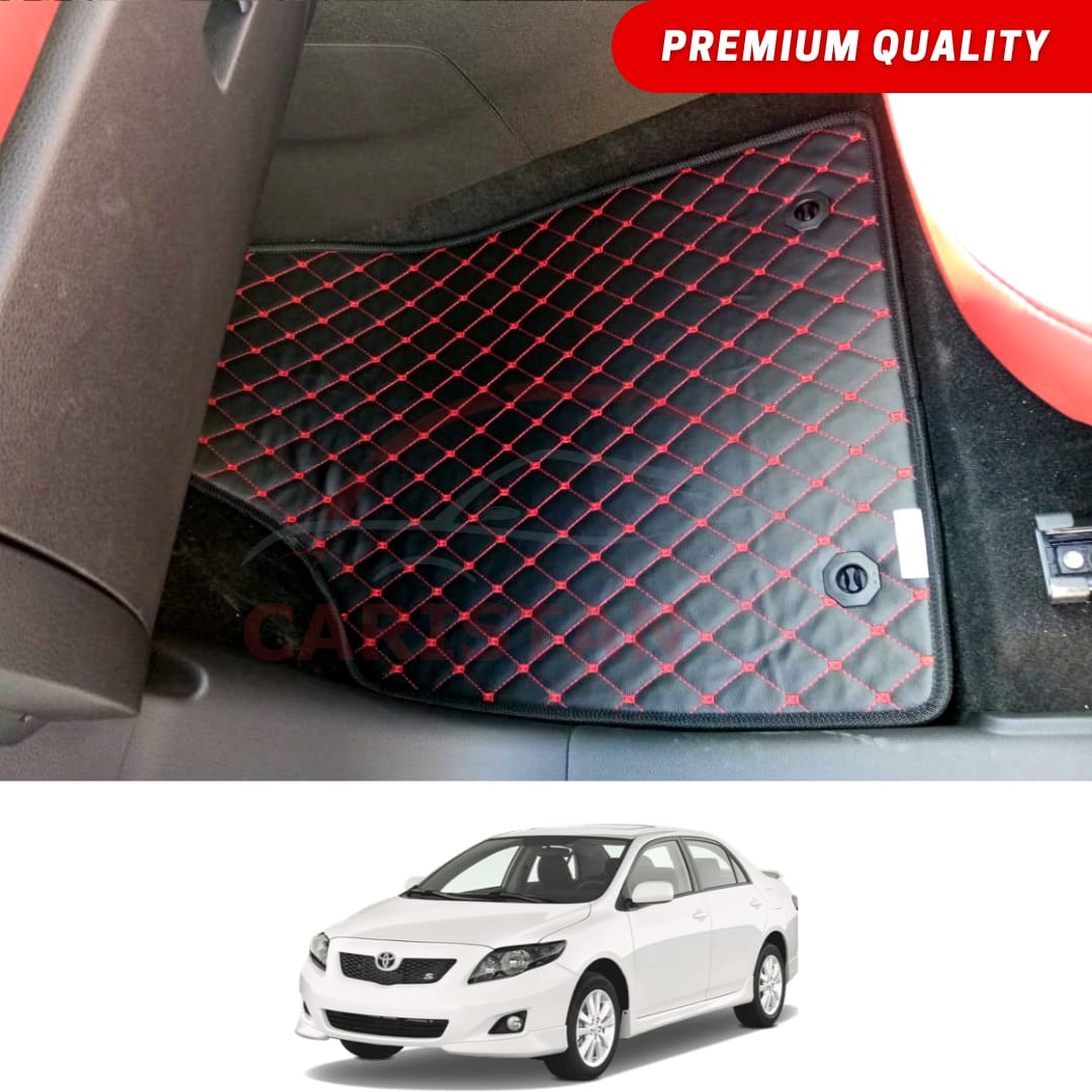 Toyota Corolla Flat Style 7D Floor Mats Black With Red Stitch 2009-10