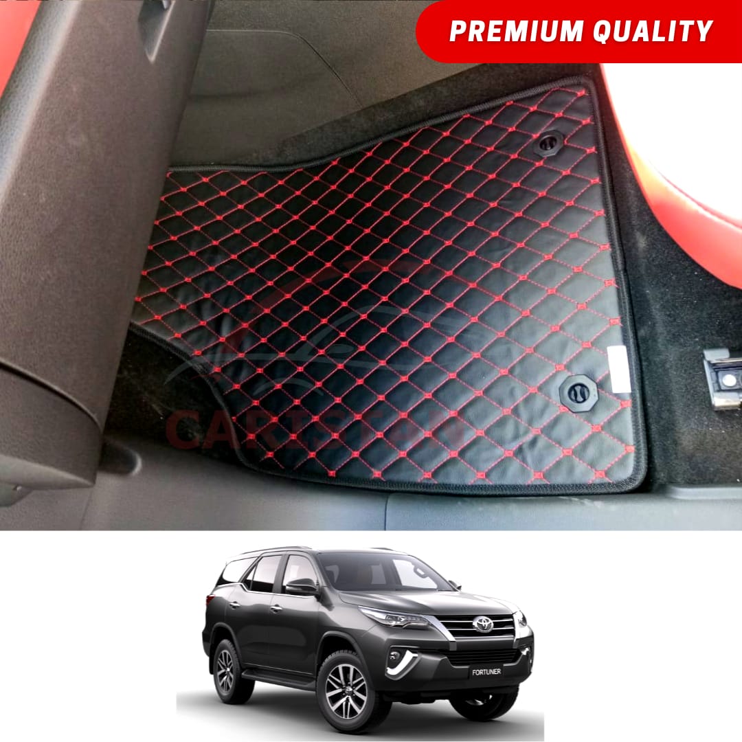 Toyota Fortuner Flat Style 7D Floor Mats Black With Red Stitch 2016-22