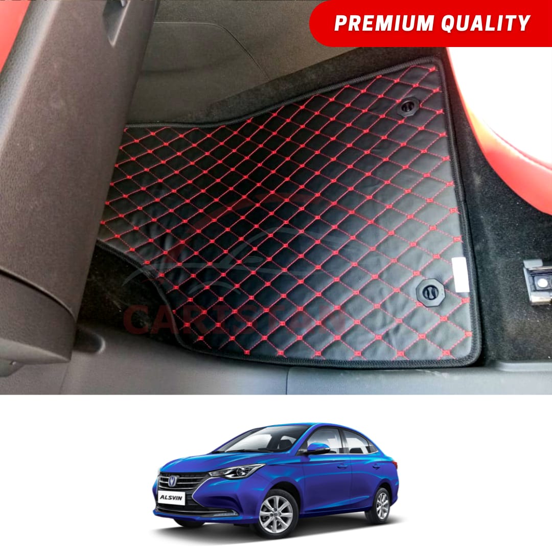 Changan Alsvin Flat Style 7D Floor Mats Black With Red Stitch