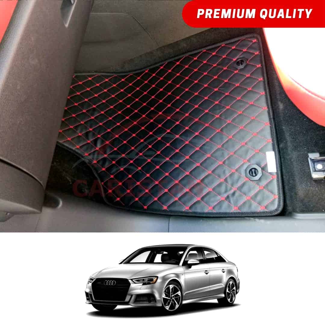 Audi A3 Flat Style 7D Floor Mats Black With Red Stitch