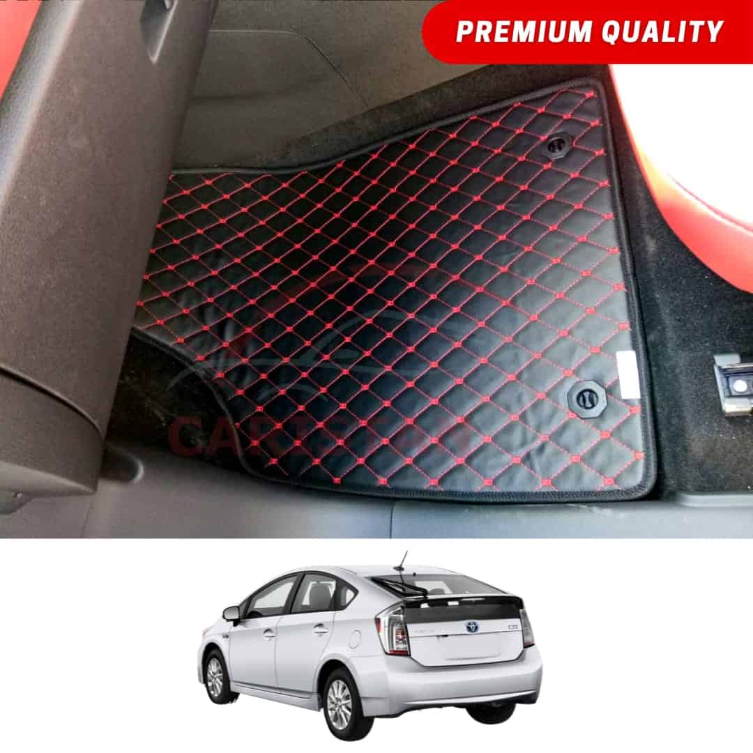 Toyota Prius Flat Style 7D Floor Mats Black With Red Stitch 2010-17