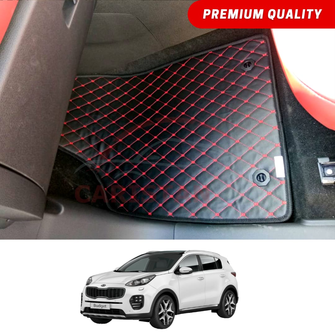 KIA Sportage Flat Style 7D Floor Mats Black With Red Stitch