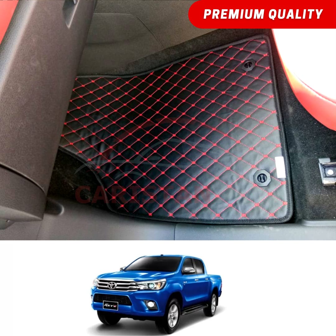 Toyota Hilux Revo Flat Style 7D Floor Mats Black With Red Stitch