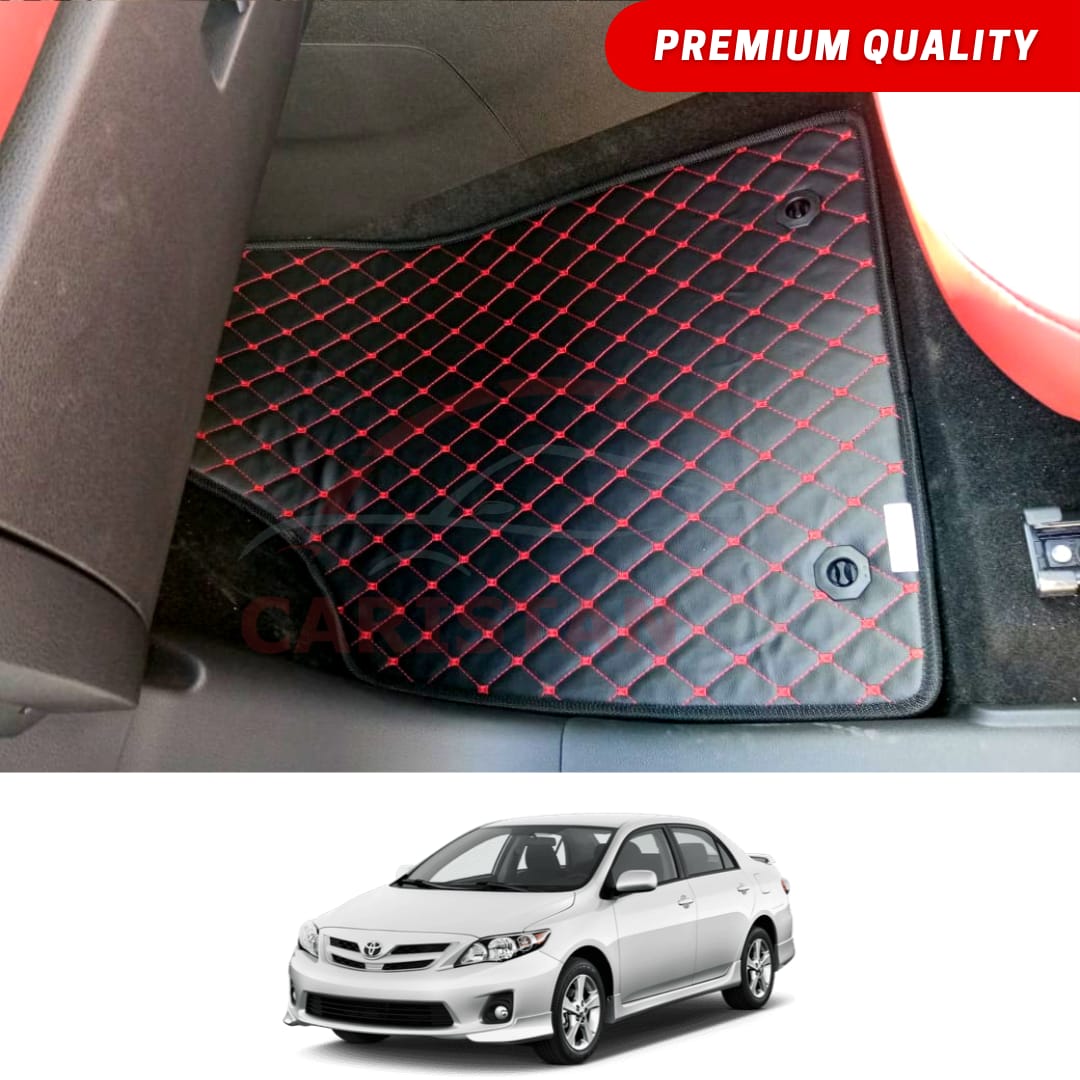 Toyota Corolla Flat Style 7D Floor Mats Black With Red Stitch 2011-13