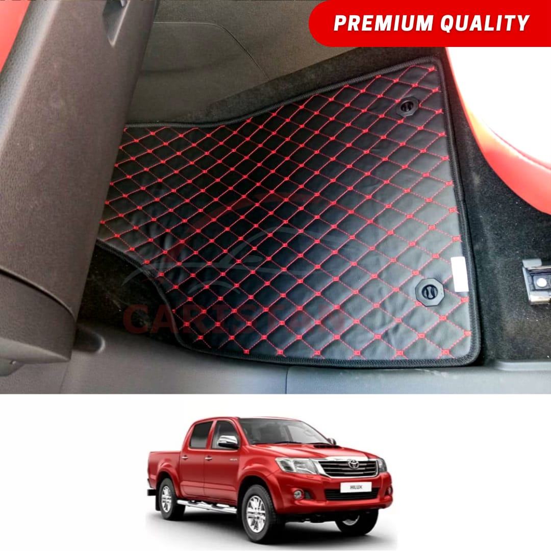 Toyota Hilux Vigo Flat Style 7D Floor Mats Black With Red Stitch