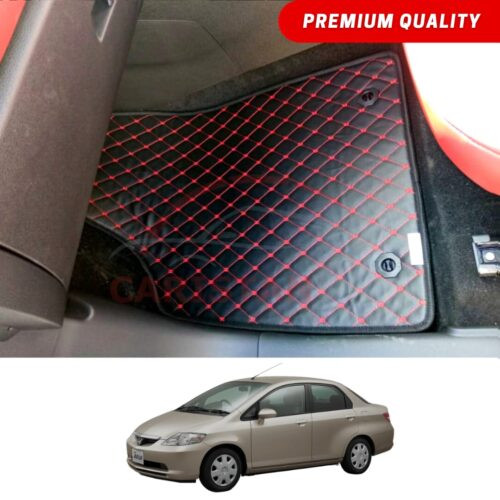 Honda City Flat Style 7D Floor Mats Black With Red Stitch 2004-06
