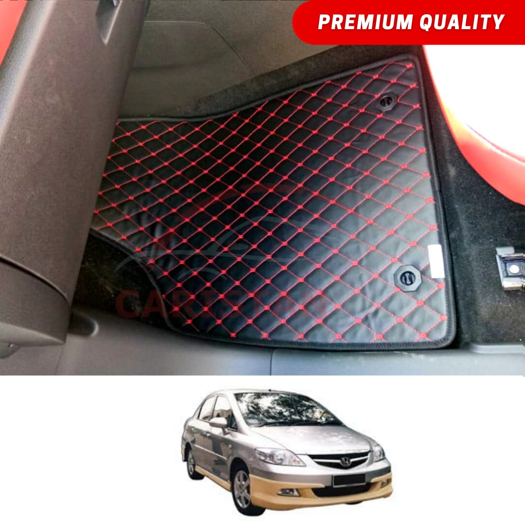 Honda City Flat Style 7D Floor Mats Black With Red Stitch 2007-08