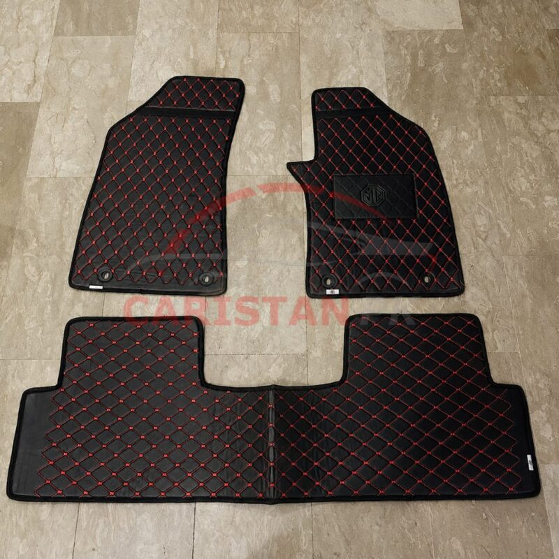 MG HS Flat Style 7D Floor Mats Black With Red Stitch 2