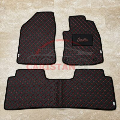 Toyota Corolla Flat Style 7D Floor Mats Black With Red Stitch 2017-26 2