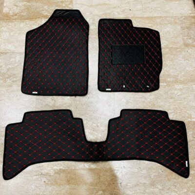 Toyota Vitz Flat Style 7D Floor Mats Black With Red Stitch 2017-23 2