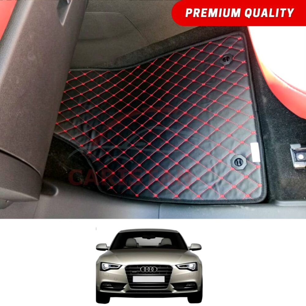 Audi A5 Flat Style 7D Floor Mats Black With Red Stitch