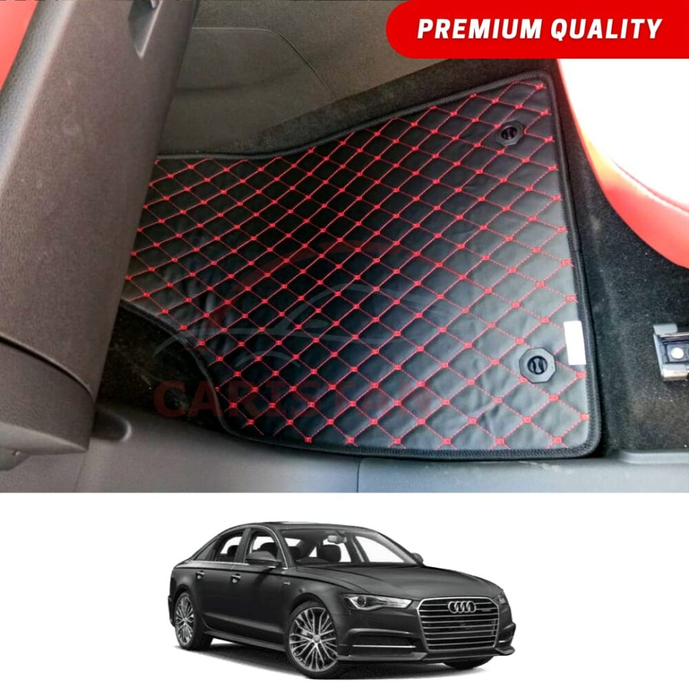 Audi A6 Flat Style 7D Floor Mats Black With Red Stitch