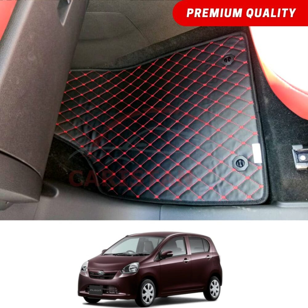 Daihatsu Mira Flat Style 7D Floor Mats Black With Red Stitch 2012-16