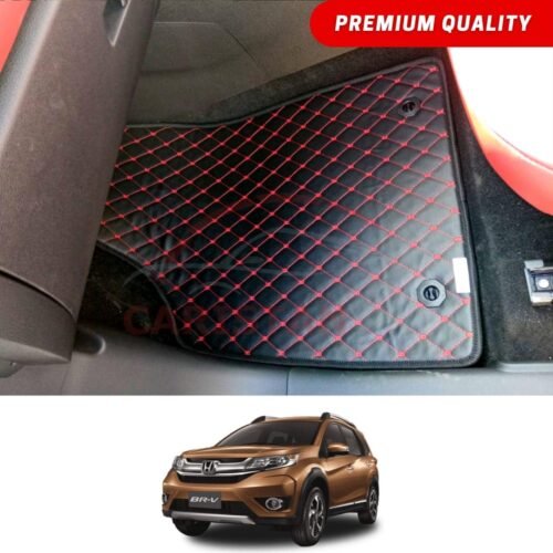 Honda BRV Flat Style 7D Floor Mats Black With Red Stitch