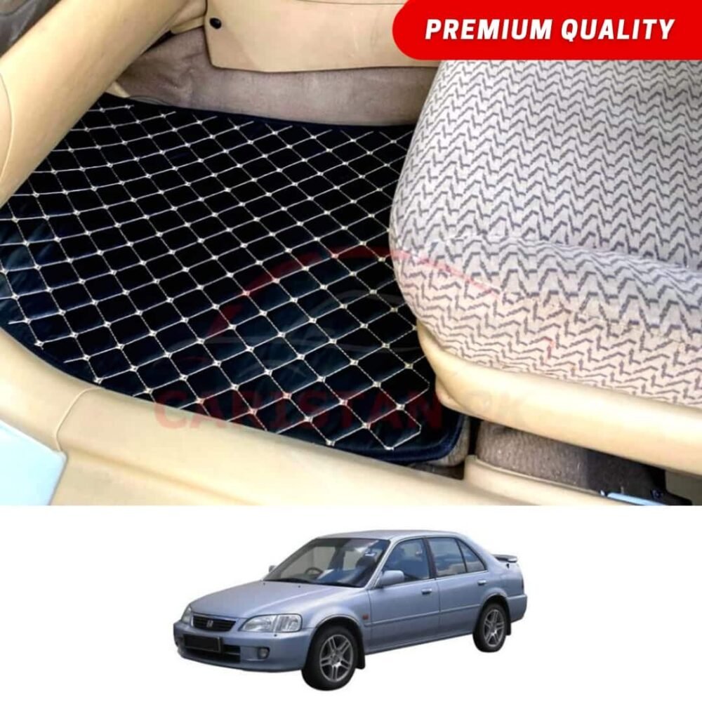Honda City Flat Style 7D Floor Mats Black With Beige Stitch 1998-2003 Honda City Flat Style 7D Floor Mats Black With Beige Stitch 1998-2003