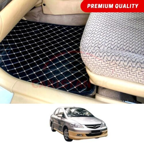 Honda City Flat Style 7D Floor Mats Black With Beige Stitch 2007-08