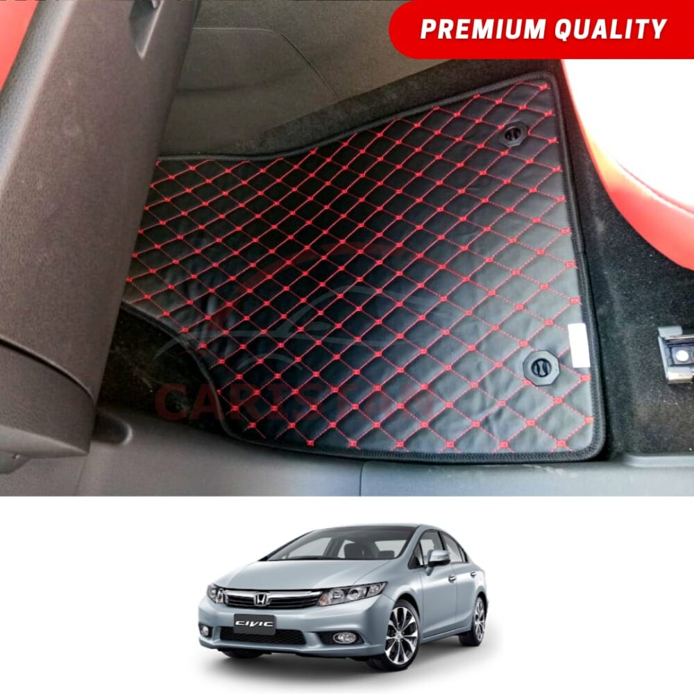 Honda Civic Rebirth Flat Style 7D Floor Mats Black With Red Stitch 2012-15