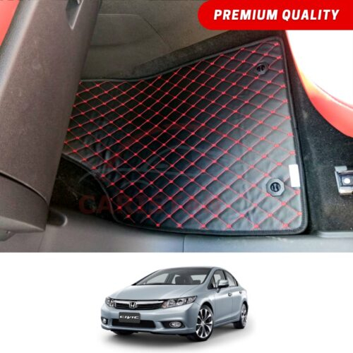 Honda Civic Rebirth Flat Style 7D Floor Mats Black With Red Stitch 2012-15