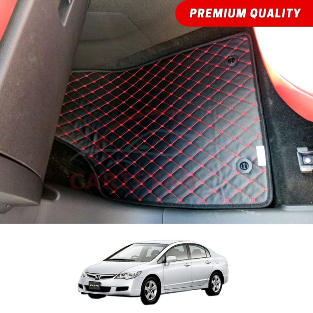 Honda Civic Reborn Flat Style 7D Floor Mats Black With Red Stitch