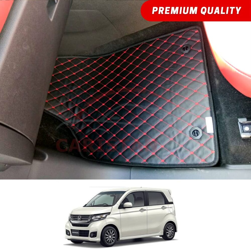 Honda N Wgn Flat Style 7D Floor Mats Black With Red Stitch 2013-20