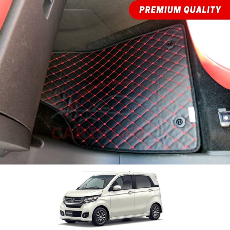 Honda N Wgn Flat Style 7D Floor Mats Black With Red Stitch 2013-20