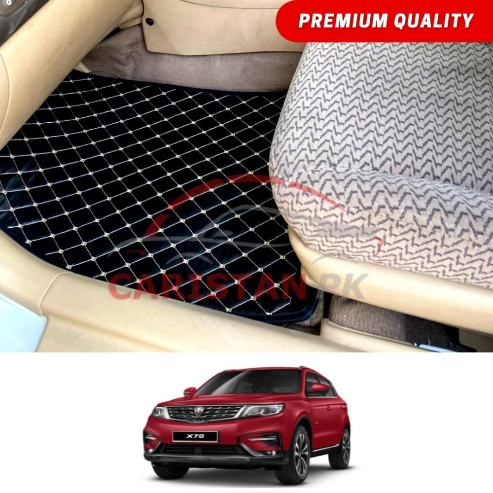 Proton X70 Flat Style 7D Floor Mats Black With Beige Stitch