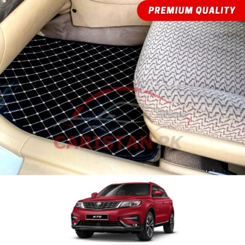 Proton X70 Flat Style 7D Floor Mats Black With Beige Stitch