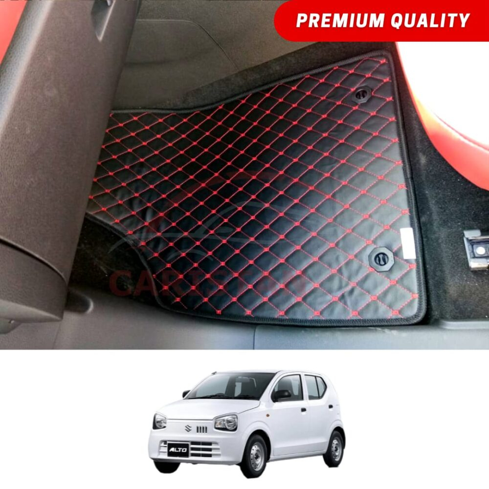Suzuki Alto Flat Style 7D Floor Mats Black With Red Stitch 2017-26 Suzuki Alto Flat Style 7D Floor Mats Black With Red Stitch 2017-26