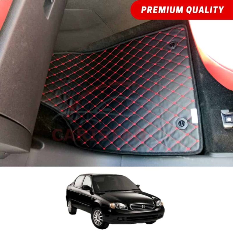 Suzuki Baleno Flat Style 7D Floor Mats Black With Red Stitch