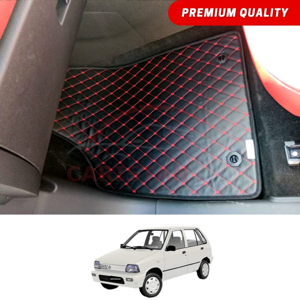Suzuki Mehran Flat Style 7D Floor Mats Black With Red Stitch