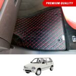 Suzuki Mehran Flat Style 7D Floor Mats Black With Red Stitch