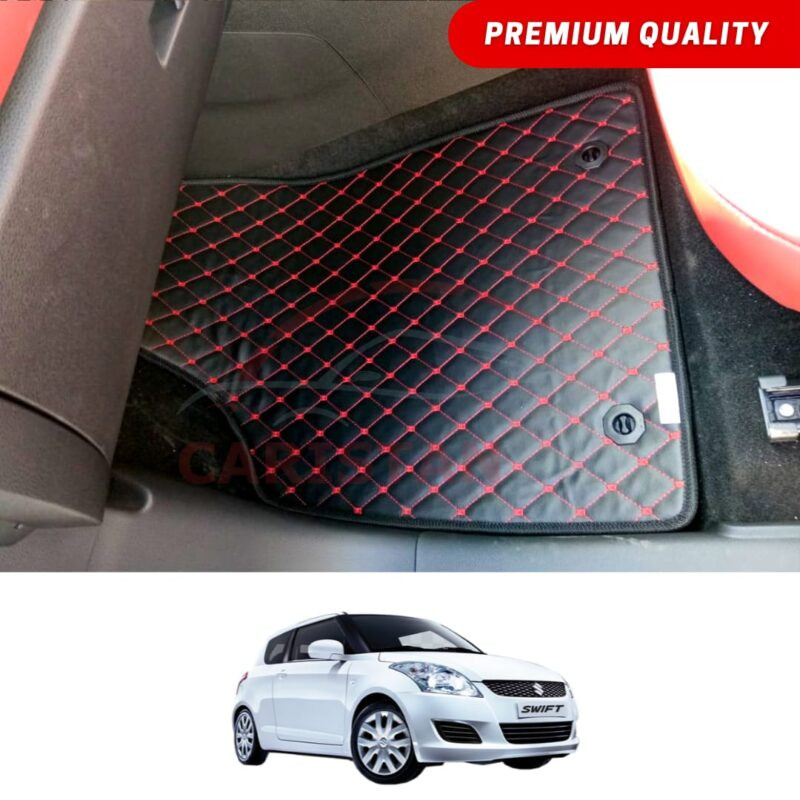 Suzuki Swift Flat Style 7D Floor Mats Black With Red Stitch 2007-21 Suzuki Swift Flat Style 7D Floor Mats Black With Red Stitch 2007-21