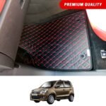 Suzuki Wagon R Pakistan Variant Flat Style 7D Floor Mats Black With Red Stitch