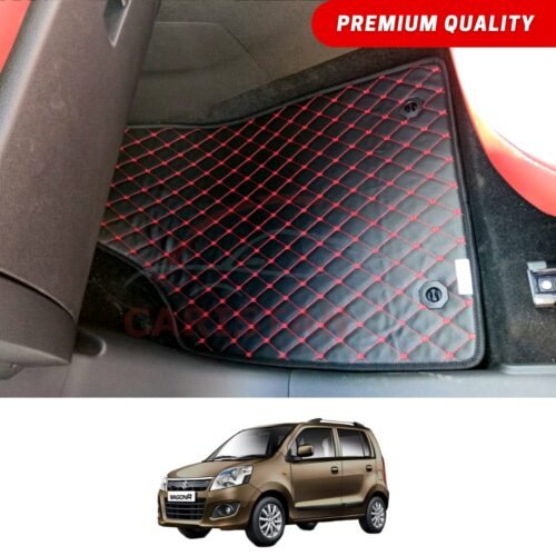 Suzuki Wagon R Pakistan Variant Flat Style 7D Floor Mats Black With Red Stitch