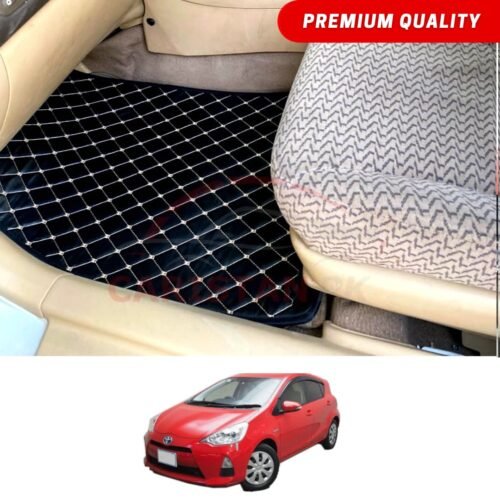 Toyota Aqua Flat Style 7D Floor Mats Black With Beige Stitch 2011-16