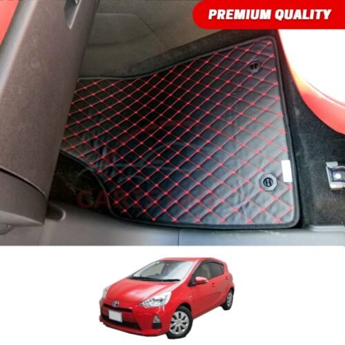 Toyota Aqua Flat Style 7D Floor Mats Black With Red Stitch 2011-16