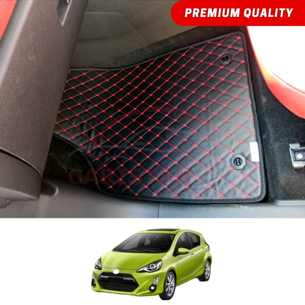 Toyota Aqua Flat Style 7D Floor Mats Black With Red Stitch 2017-22