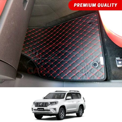 Toyota Prado FJ 150 Flat Style 7D Floor Mats Black With Red Stitch