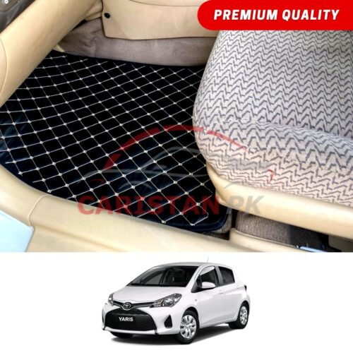 Toyota Vitz Flat Style 7D Floor Mats Black With Beige Stitch 2017-23