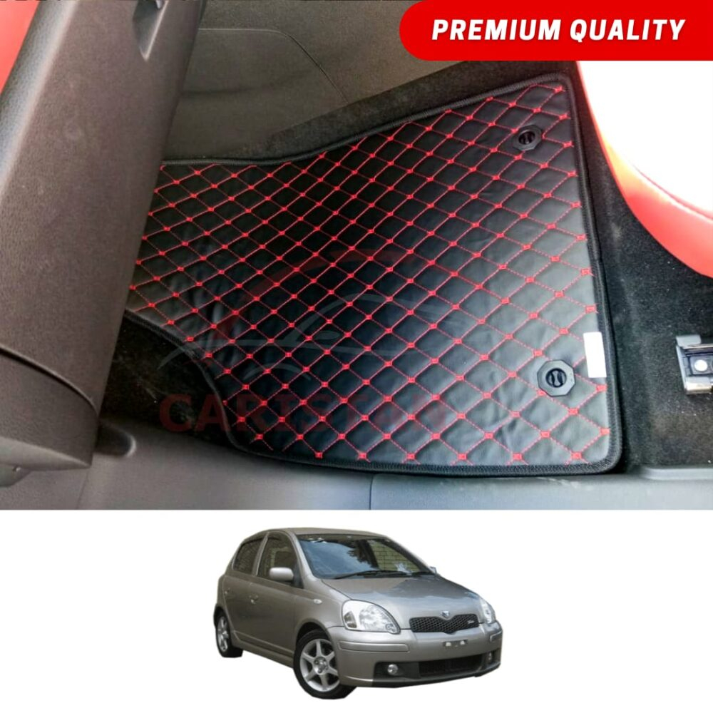Toyota Vitz Flat Style 7D Floor Mats Black With Red Stitch 2000-05