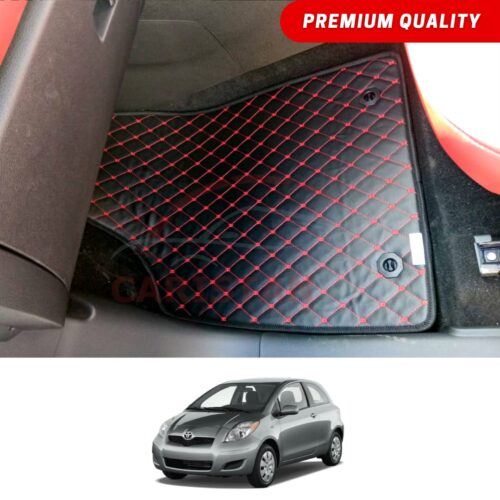 Toyota Vitz Flat Style 7D Floor Mats Black With Red Stitch 2006-10