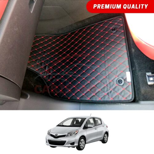 Toyota Vitz Flat Style 7D Floor Mats Black With Red Stitch 2011-16