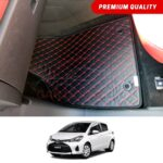 Toyota Vitz Flat Style 7D Floor Mats Black With Red Stitch 2017-23