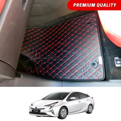 Toyota Prius Flat Style 7D Floor Mats Black With Red Stitch 2018-21