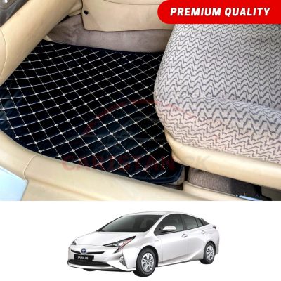Toyota Prius Flat Style 7D Floor Mats Black With Beige Stitch 2018-21