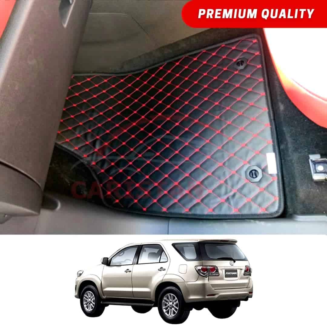 Toyota Fortuner Flat Style 7D Floor Mats Black With Red Stitch 2005-15