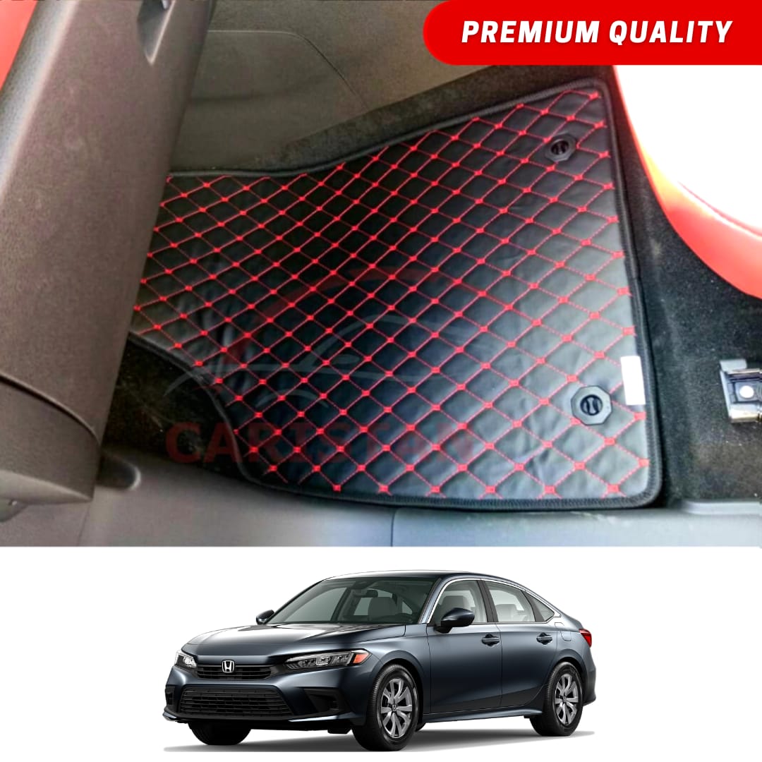 Honda Civic Flat Style 7D Floor Mats Black With Red Stitch 2022 Model & Onwards