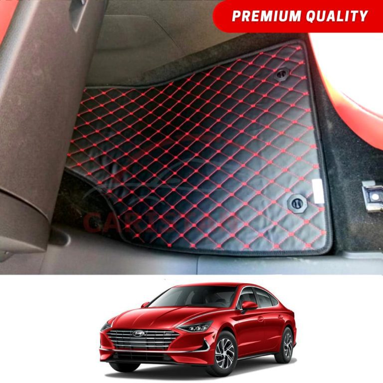 Hyundai Sonata Flat Style 7D Floor Mats Black With Red Stitch