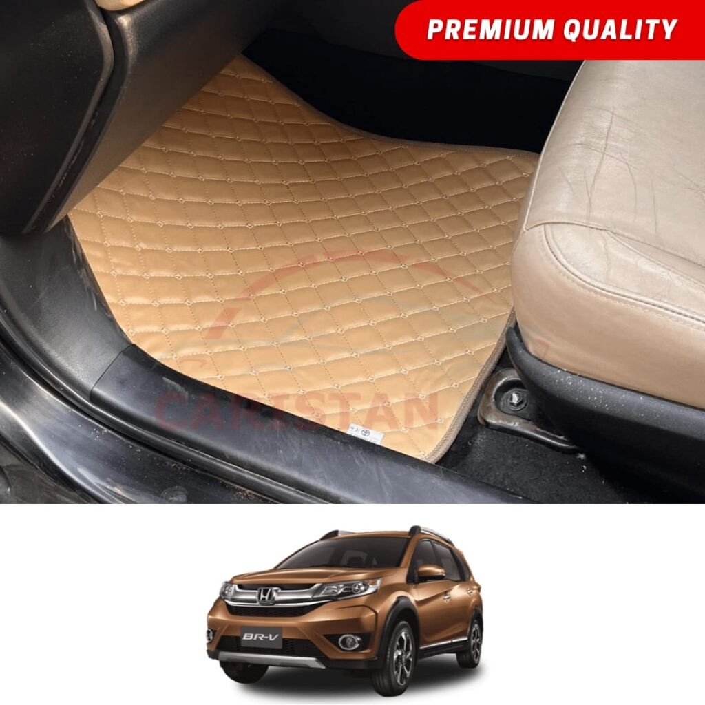 Honda BRV Flat Style 7D Floor Mats Beige Stitch