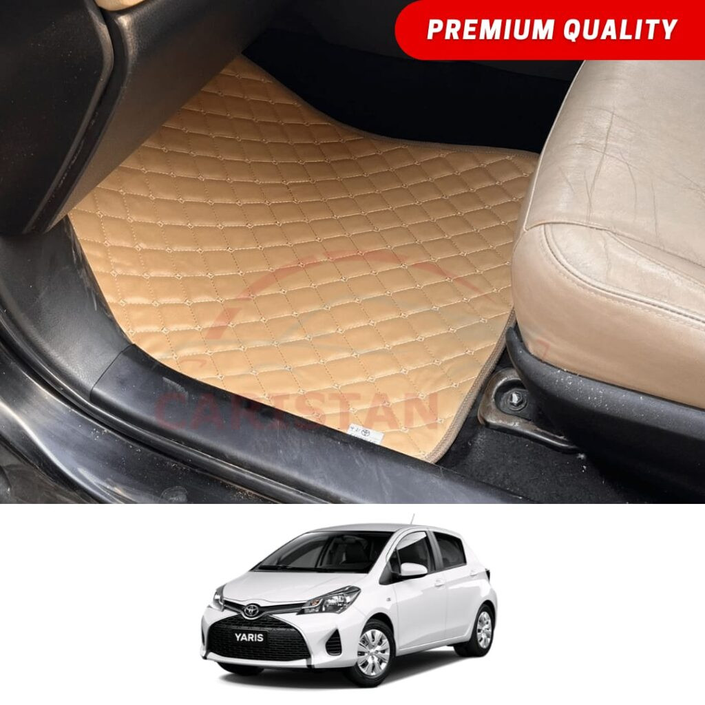 Toyota Vitz Flat Style 7D Floor Mats Beige Stitch 2017-23